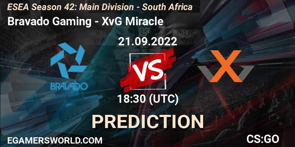 Bravado Gaming - XvG Miracle: Maç tahminleri. 21.09.2022 at 18:30, Counter-Strike (CS2), ESEA Season 42: Main Division - South Africa