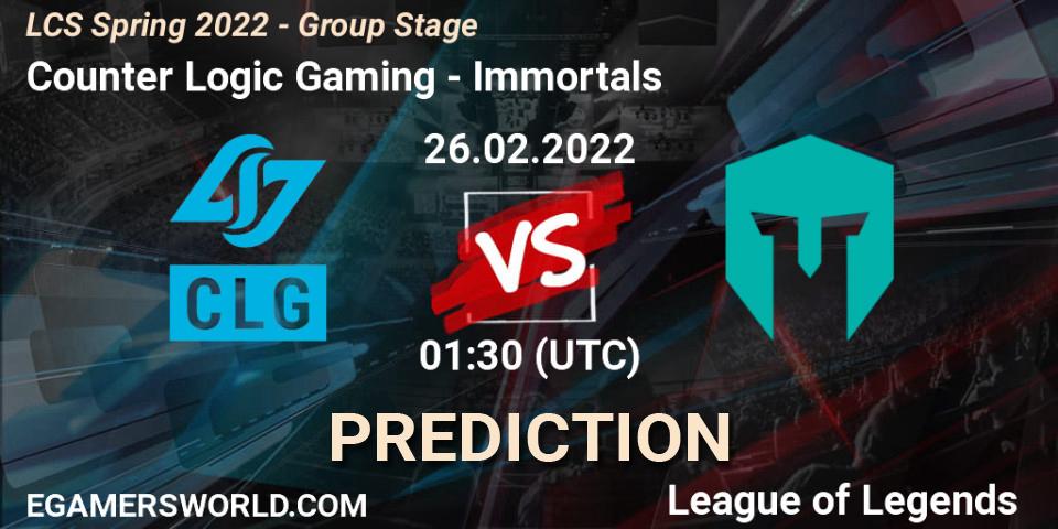Counter Logic Gaming - Immortals: Maç tahminleri. 26.02.2022 at 01:30, LoL, LCS Spring 2022 - Group Stage