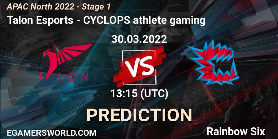 Talon Esports - CYCLOPS athlete gaming: Maç tahminleri. 30.03.2022 at 13:15, Rainbow Six, APAC North 2022 - Stage 1