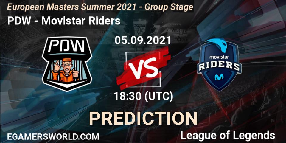 PDW - Movistar Riders: Maç tahminleri. 05.09.2021 at 18:30, LoL, European Masters Summer 2021 - Group Stage