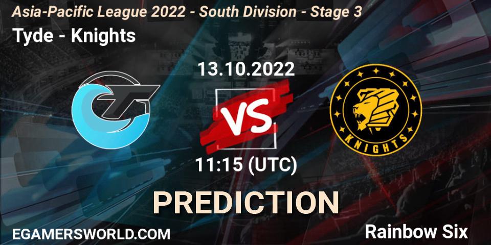 Tyde - Knights: Maç tahminleri. 13.10.2022 at 11:15, Rainbow Six, Asia-Pacific League 2022 - South Division - Stage 3