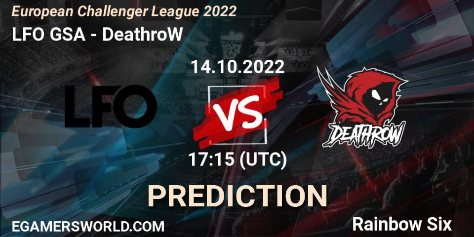 LFO GSA - DeathroW: Maç tahminleri. 14.10.2022 at 17:15, Rainbow Six, European Challenger League 2022