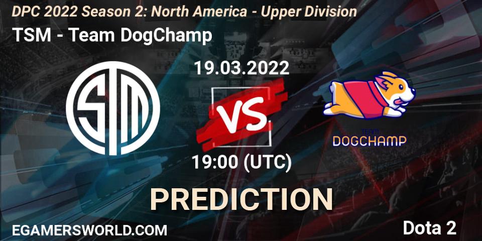TSM - Team DogChamp: Maç tahminleri. 19.03.2022 at 20:06, Dota 2, DPC 2021/2022 Tour 2 (Season 2): NA Division I (Upper) - ESL One Spring 2022