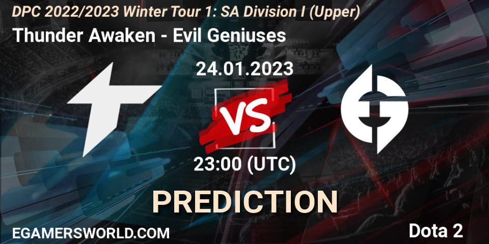Thunder Awaken - Evil Geniuses: Maç tahminleri. 24.01.2023 at 20:30, Dota 2, DPC 2022/2023 Winter Tour 1: SA Division I (Upper) 