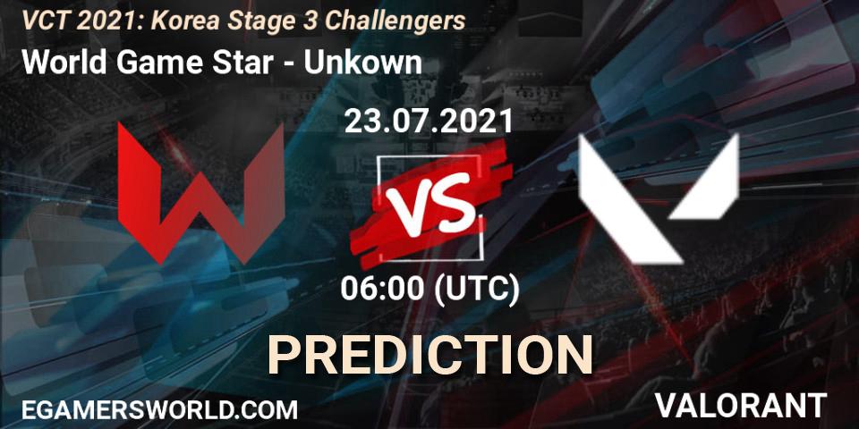 World Game Star - Unkown: Maç tahminleri. 23.07.2021 at 06:00, VALORANT, VCT 2021: Korea Stage 3 Challengers