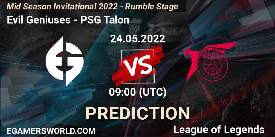 Evil Geniuses - PSG Talon: Maç tahminleri. 24.05.2022 at 06:55, LoL, Mid Season Invitational 2022 - Rumble Stage