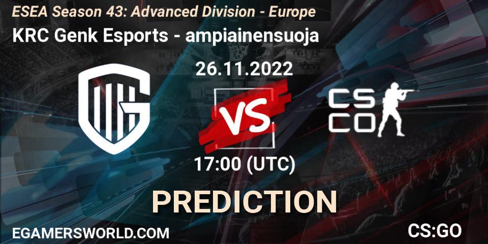 KRC Genk Esports - ampiainensuoja: Maç tahminleri. 26.11.2022 at 17:00, Counter-Strike (CS2), ESEA Season 43: Advanced Division - Europe
