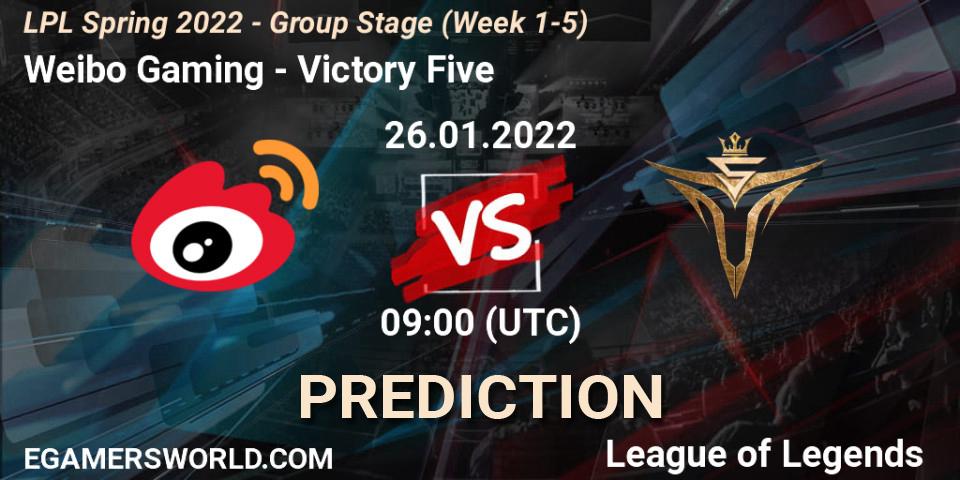 Weibo Gaming - Victory Five: Maç tahminleri. 26.01.2022 at 09:00, LoL, LPL Spring 2022 - Group Stage (Week 1-5)