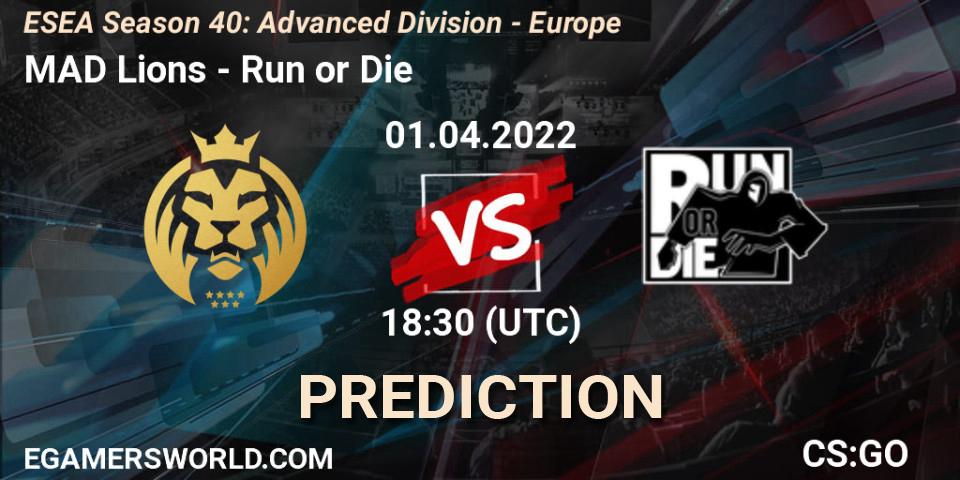 MAD Lions - Run or Die: Maç tahminleri. 01.04.22, CS2 (CS:GO), ESEA Season 40: Advanced Division - Europe