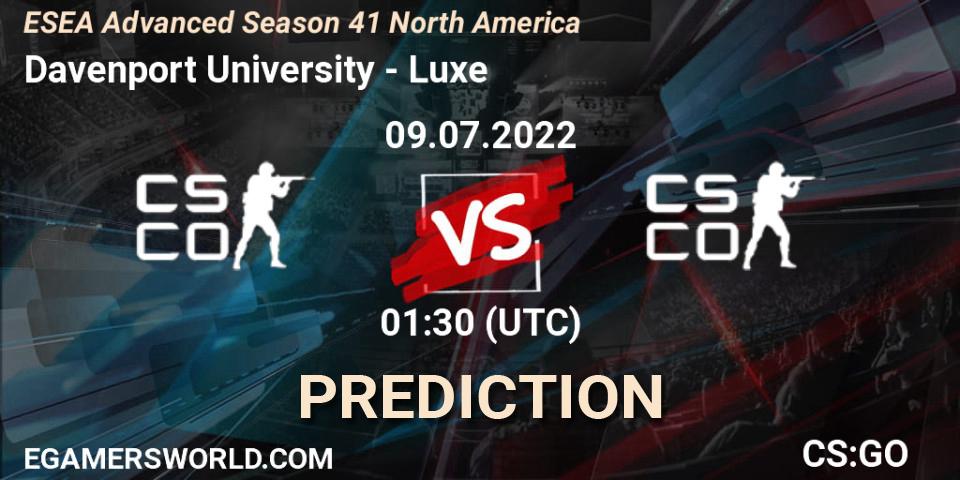 Davenport University - Luxe: Maç tahminleri. 09.07.2022 at 01:30, Counter-Strike (CS2), ESEA Advanced Season 41 North America