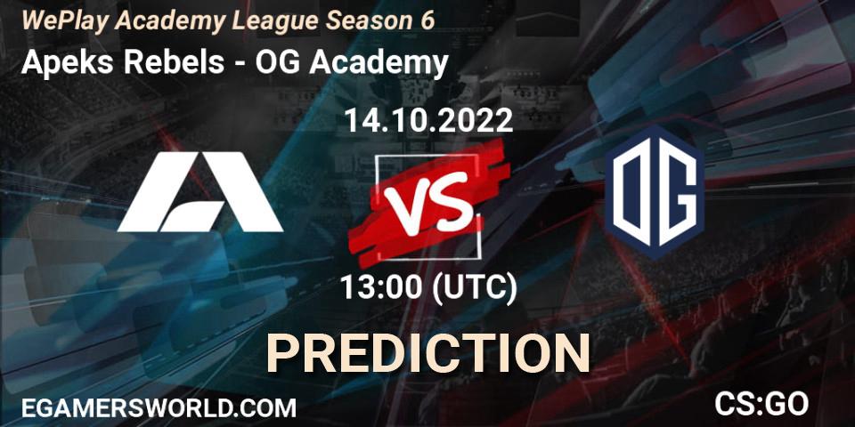 Apeks Rebels - OG Academy: Maç tahminleri. 14.10.2022 at 13:00, Counter-Strike (CS2), WePlay Academy League Season 6
