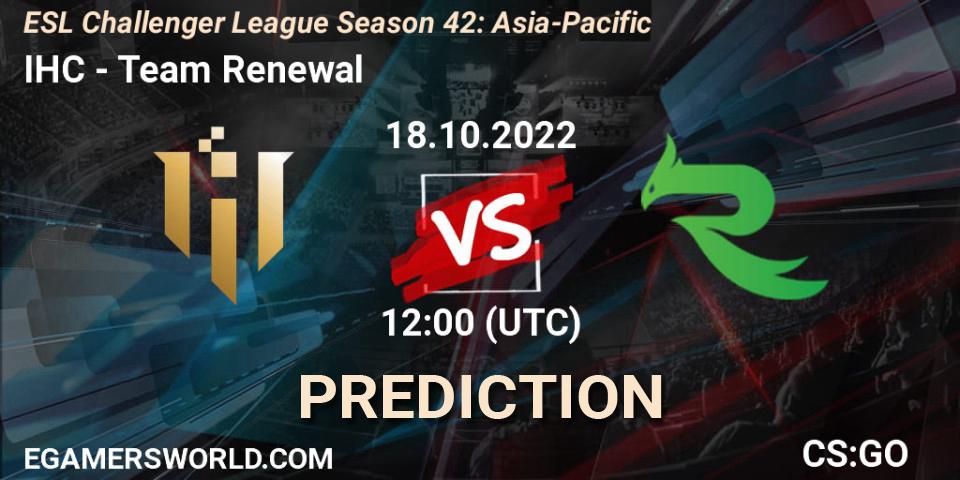 IHC - Team Renewal: Maç tahminleri. 18.10.2022 at 12:00, Counter-Strike (CS2), ESL Challenger League Season 42: Asia-Pacific