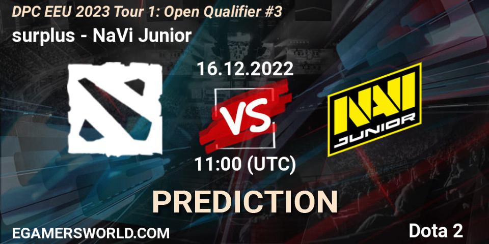 surplus - NaVi Junior: Maç tahminleri. 16.12.2022 at 11:00, Dota 2, DPC EEU 2023 Tour 1: Open Qualifier #3