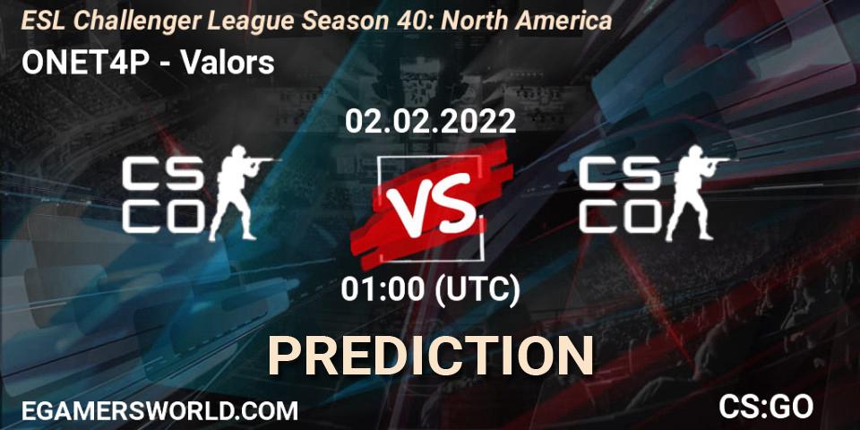 ONET4P - Valors: Maç tahminleri. 02.02.2022 at 01:00, Counter-Strike (CS2), ESL Challenger League Season 40: North America