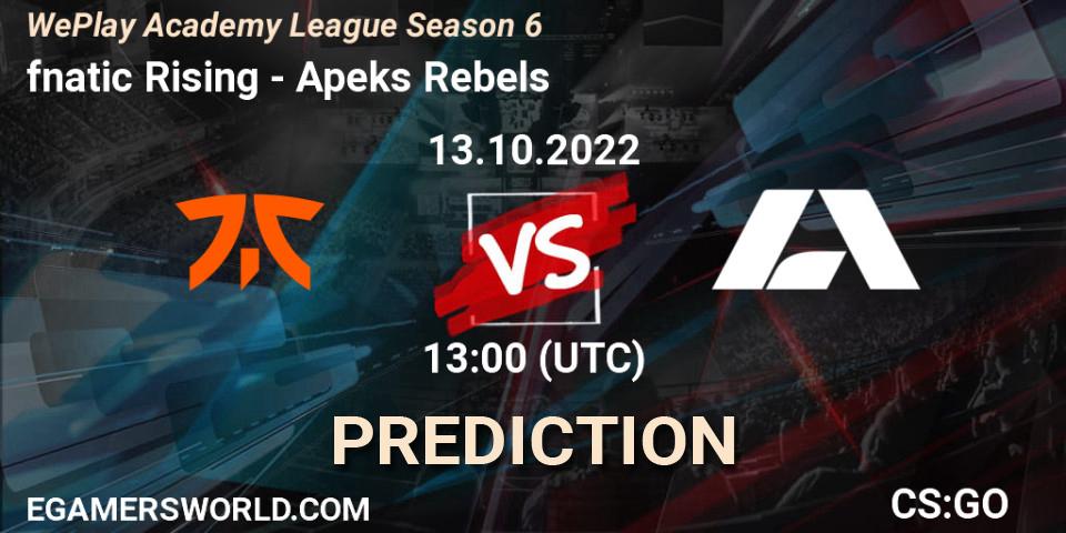 fnatic Rising - Apeks Rebels: Maç tahminleri. 13.10.22, CS2 (CS:GO), WePlay Academy League Season 6