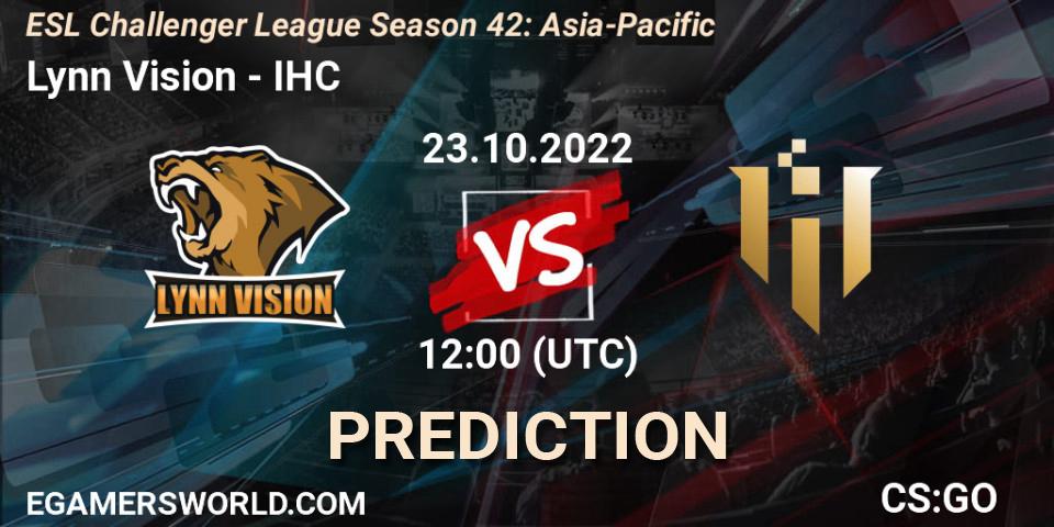 Lynn Vision - IHC: Maç tahminleri. 23.10.2022 at 12:00, Counter-Strike (CS2), ESL Challenger League Season 42: Asia-Pacific