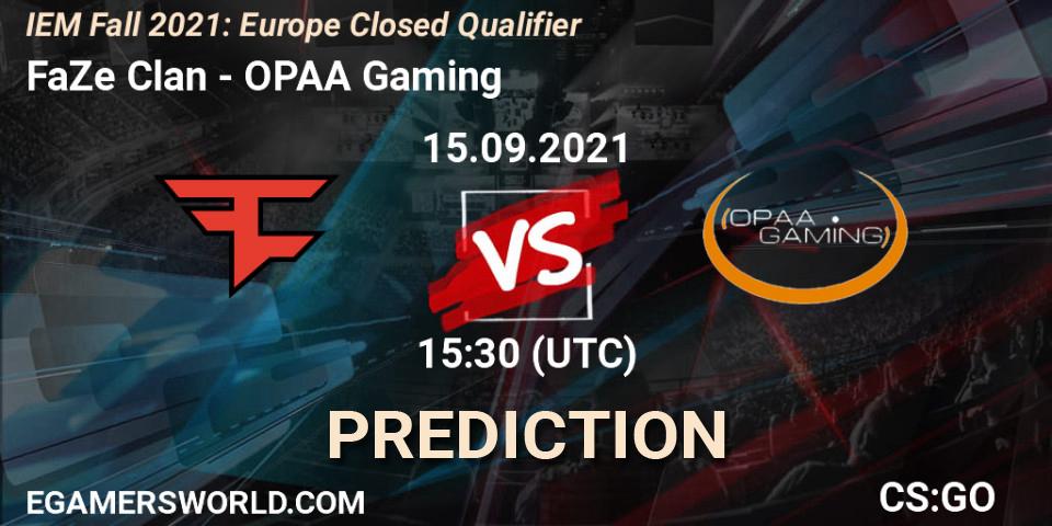 FaZe Clan - OPAA Gaming: Maç tahminleri. 15.09.2021 at 15:30, Counter-Strike (CS2), IEM Fall 2021: Europe Closed Qualifier