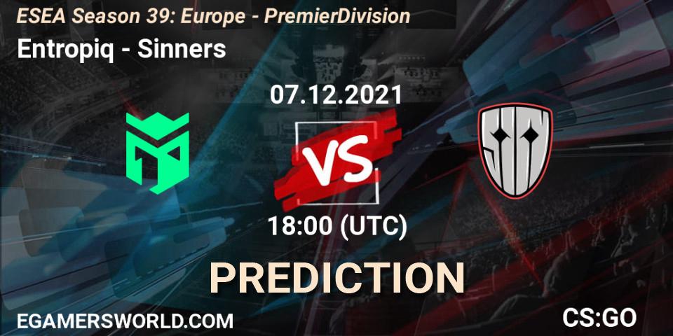 Entropiq - Sinners: Maç tahminleri. 07.12.2021 at 18:00, Counter-Strike (CS2), ESEA Season 39: Europe - Premier Division