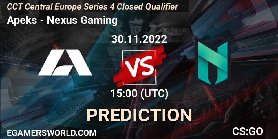 Apeks - Nexus Gaming: Maç tahminleri. 30.11.22, CS2 (CS:GO), CCT Central Europe Series 4 Closed Qualifier