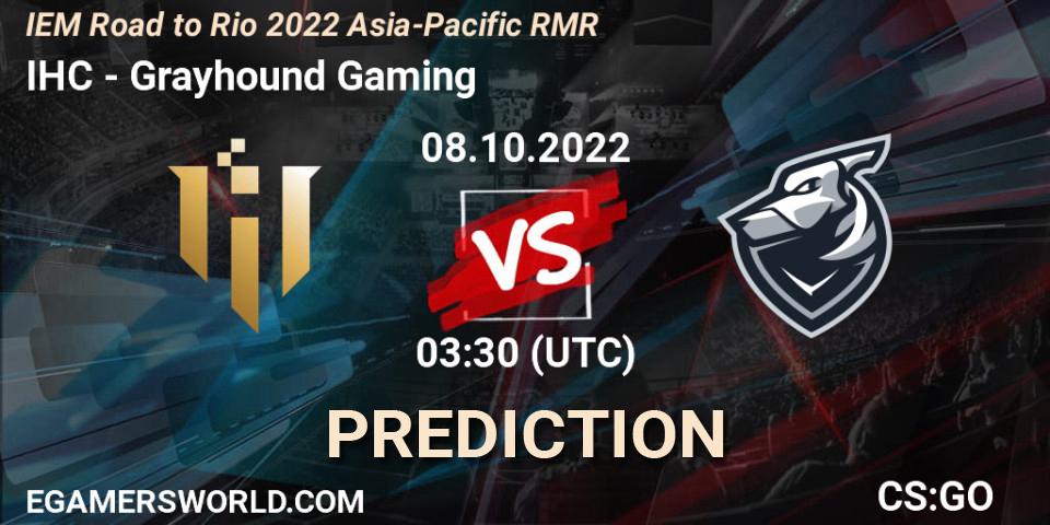 IHC - Grayhound Gaming: Maç tahminleri. 08.10.22, CS2 (CS:GO), IEM Road to Rio 2022 Asia-Pacific RMR
