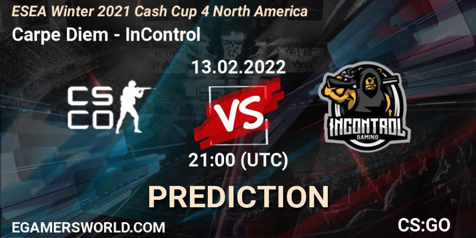Carpe Diem - InControl: Maç tahminleri. 13.02.2022 at 21:00, Counter-Strike (CS2), ESEA Winter 2021 Cash Cup 4 North America