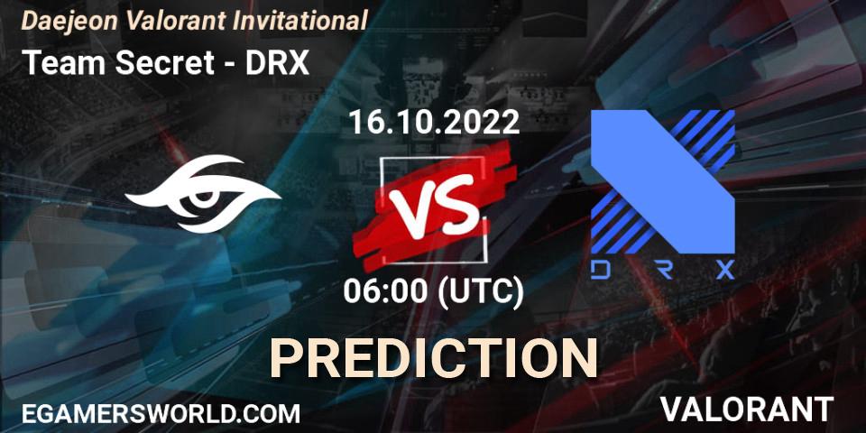 Team Secret - DRX: Maç tahminleri. 16.10.2022 at 06:00, VALORANT, Daejeon Valorant Invitational