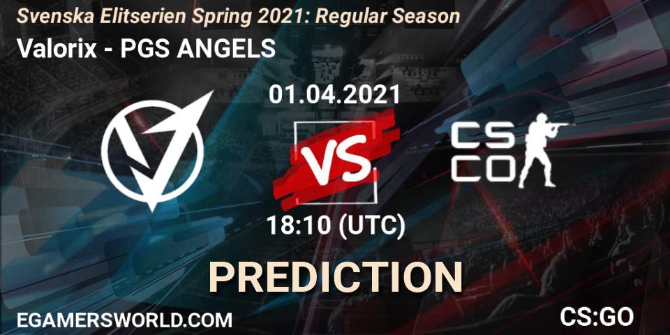 Valorix - PGS ANGELS: Maç tahminleri. 01.04.2021 at 18:10, Counter-Strike (CS2), Svenska Elitserien Spring 2021: Regular Season