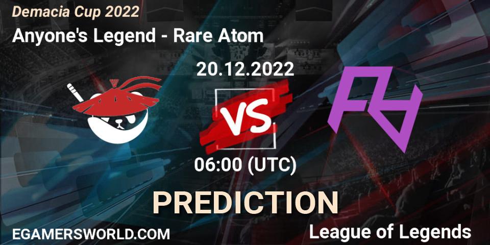 Anyone's Legend - Rare Atom: Maç tahminleri. 20.12.2022 at 06:00, LoL, Demacia Cup 2022