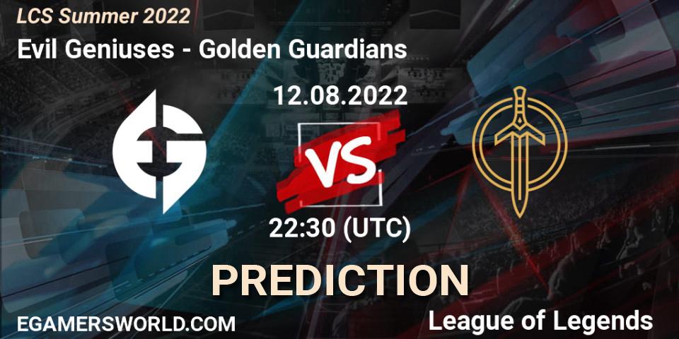 Evil Geniuses - Golden Guardians: Maç tahminleri. 12.08.22, LoL, LCS Summer 2022