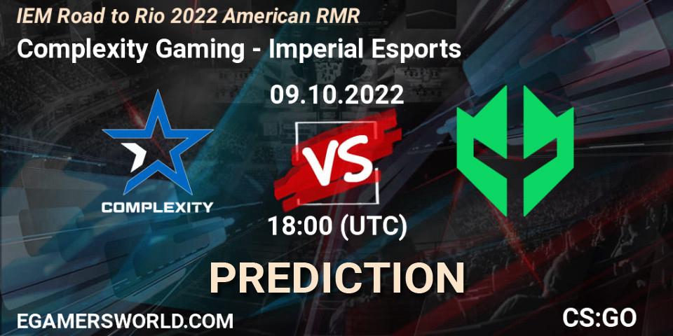 Complexity Gaming - Imperial Esports: Maç tahminleri. 09.10.22, CS2 (CS:GO), IEM Road to Rio 2022 American RMR