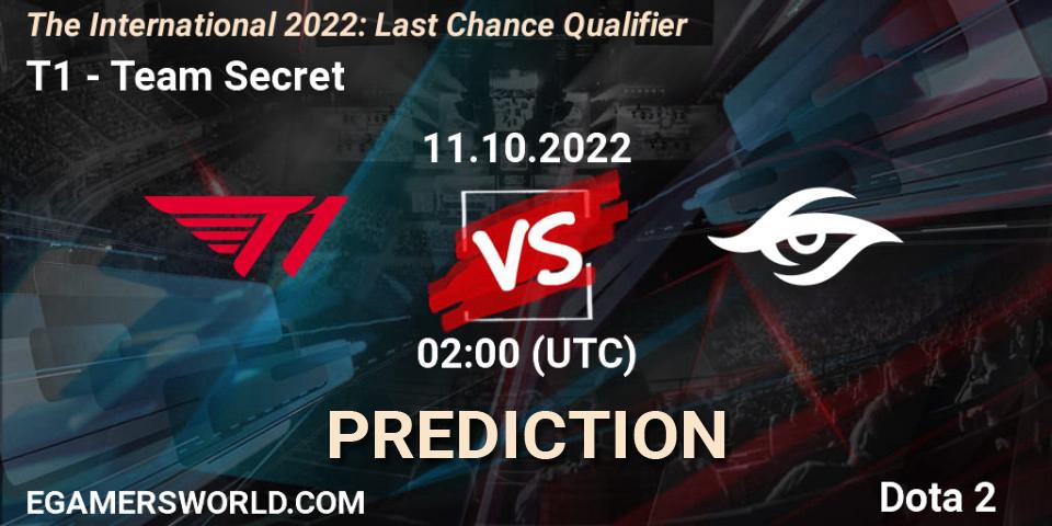 T1 - Team Secret: Maç tahminleri. 11.10.22, Dota 2, The International 2022: Last Chance Qualifier