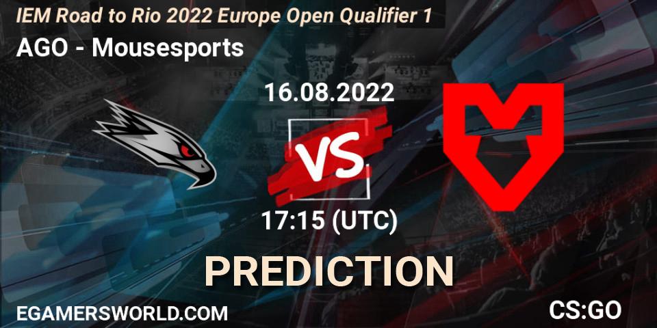 AGO - Mousesports: Maç tahminleri. 16.08.2022 at 17:15, Counter-Strike (CS2), IEM Road to Rio 2022 Europe Open Qualifier 1