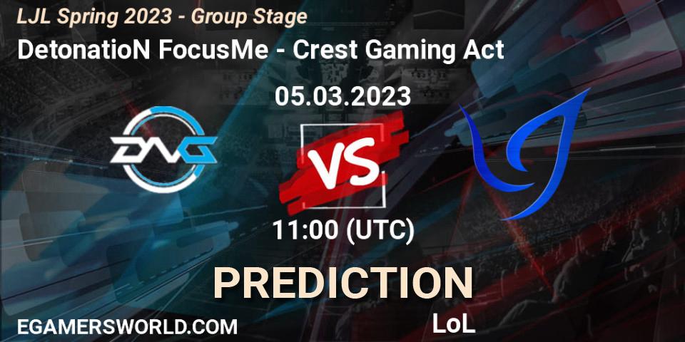DetonatioN FocusMe - Crest Gaming Act: Maç tahminleri. 05.03.2023 at 11:00, LoL, LJL Spring 2023 - Group Stage