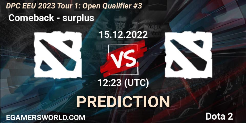  Comeback - surplus: Maç tahminleri. 15.12.2022 at 12:23, Dota 2, DPC EEU 2023 Tour 1: Open Qualifier #3