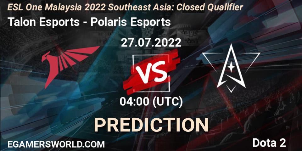 Talon Esports - Polaris Esports: Maç tahminleri. 27.07.2022 at 04:01, Dota 2, ESL One Malaysia 2022 Southeast Asia: Closed Qualifier