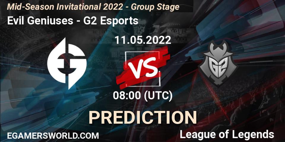 Evil Geniuses - G2 Esports: Maç tahminleri. 14.05.2022 at 06:00, LoL, Mid-Season Invitational 2022 - Group Stage