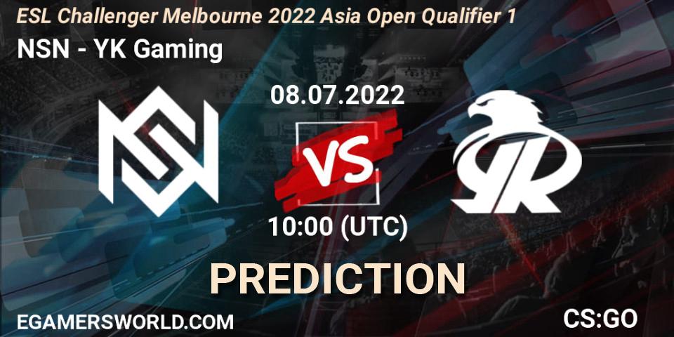 NSN - YK Gaming: Maç tahminleri. 08.07.2022 at 10:00, Counter-Strike (CS2), ESL Challenger Melbourne 2022 Asia Open Qualifier 1