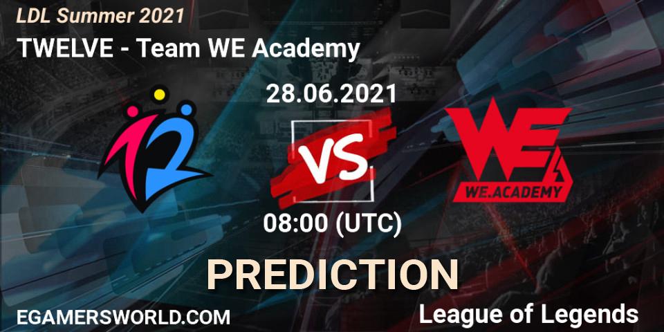 TWELVE - Team WE Academy: Maç tahminleri. 28.06.2021 at 09:30, LoL, LDL Summer 2021
