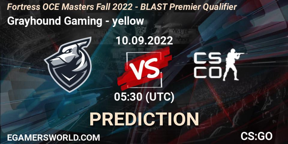 Grayhound Gaming - yellow: Maç tahminleri. 10.09.2022 at 06:05, Counter-Strike (CS2), Fortress OCE Masters Fall 2022 - BLAST Premier Qualifier