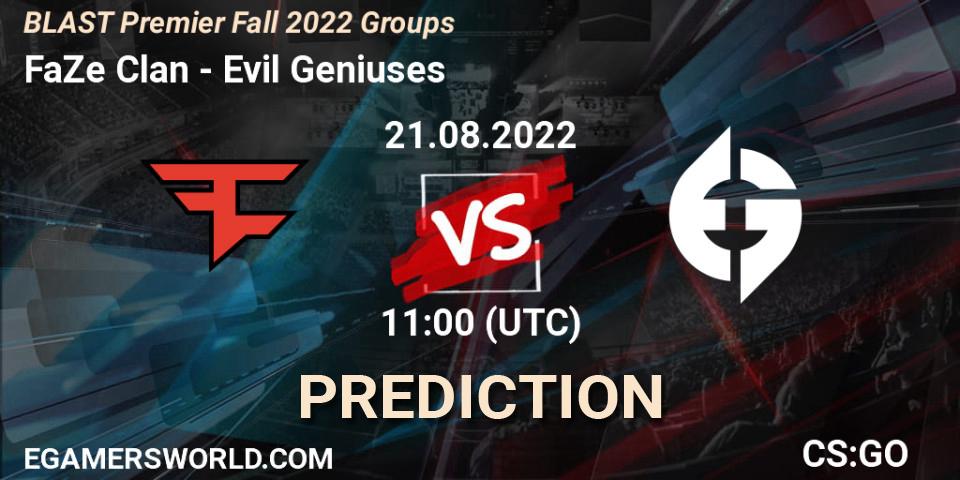 FaZe Clan - Evil Geniuses: Maç tahminleri. 21.08.2022 at 11:00, Counter-Strike (CS2), BLAST Premier Fall 2022 Groups