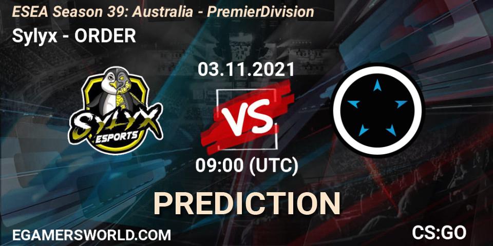 Sylyx - ORDER: Maç tahminleri. 03.11.2021 at 09:00, Counter-Strike (CS2), ESEA Season 39: Australia - Premier Division