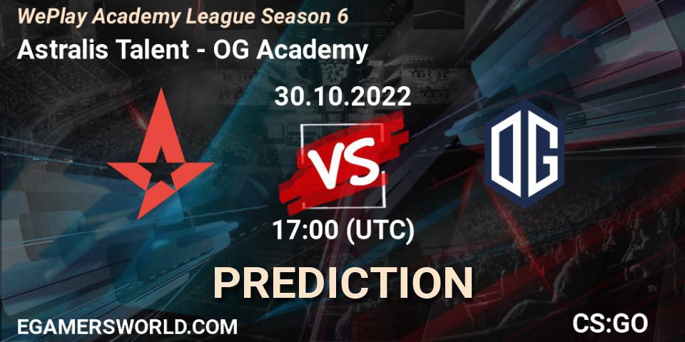 Astralis Talent - OG Academy: Maç tahminleri. 30.10.2022 at 16:30, Counter-Strike (CS2), WePlay Academy League Season 6