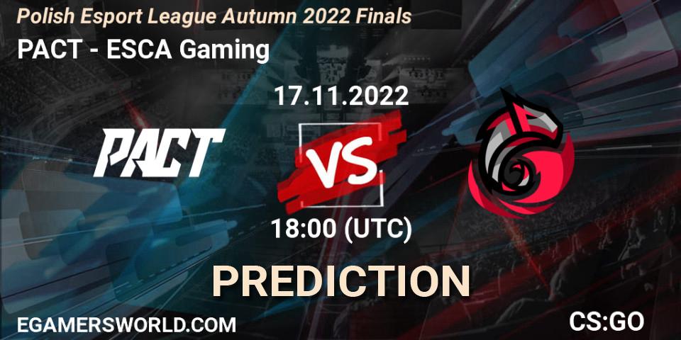 PACT - ESCA Gaming: Maç tahminleri. 17.11.2022 at 18:00, Counter-Strike (CS2), ESL Mistrzostwa Polski Autumn 2022