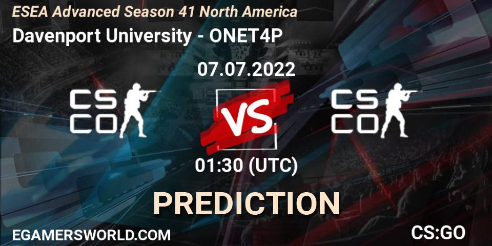 Davenport University - ONET4P: Maç tahminleri. 07.07.2022 at 01:00, Counter-Strike (CS2), ESEA Advanced Season 41 North America