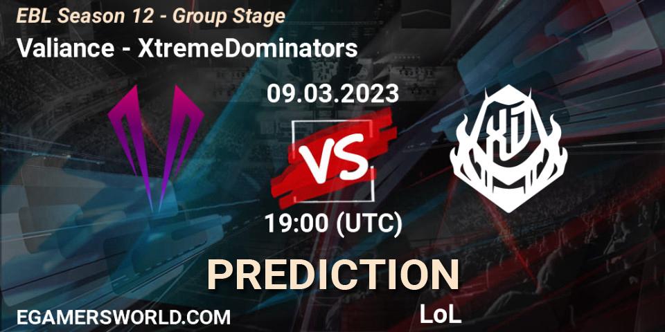 Valiance - XtremeDominators: Maç tahminleri. 09.03.23, LoL, EBL Season 12 - Group Stage