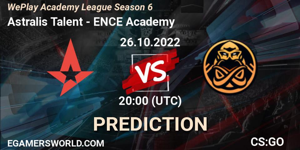 Astralis Talent - ENCE Academy: Maç tahminleri. 26.10.2022 at 20:35, Counter-Strike (CS2), WePlay Academy League Season 6