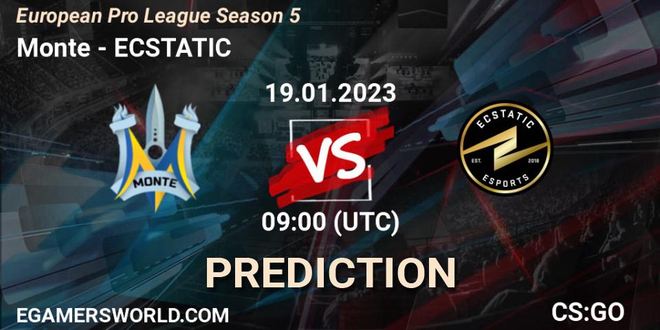 Monte - ECSTATIC: Maç tahminleri. 19.01.2023 at 09:00, Counter-Strike (CS2), European Pro League Season 5