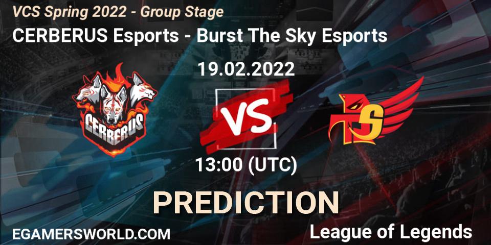 CERBERUS Esports - Burst The Sky Esports: Maç tahminleri. 19.02.2022 at 13:00, LoL, VCS Spring 2022 - Group Stage 