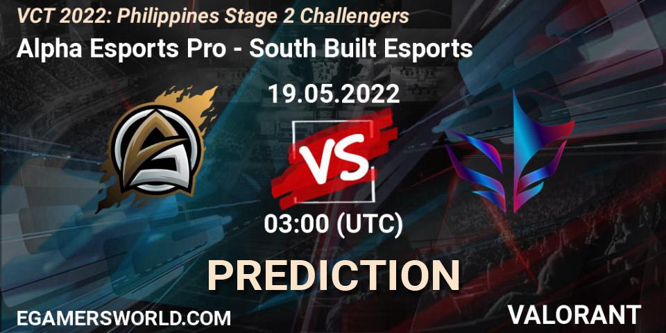 Alpha Esports Pro - South Built Esports: Maç tahminleri. 19.05.2022 at 03:00, VALORANT, VCT 2022: Philippines Stage 2 Challengers