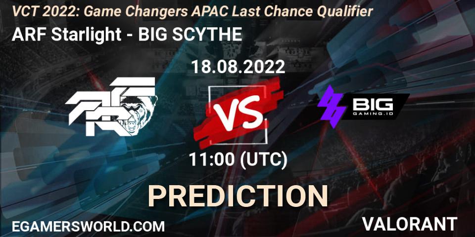 ARF Starlight - BIG SCYTHE: Maç tahminleri. 18.08.2022 at 13:30, VALORANT, VCT 2022: Game Changers APAC Last Chance Qualifier